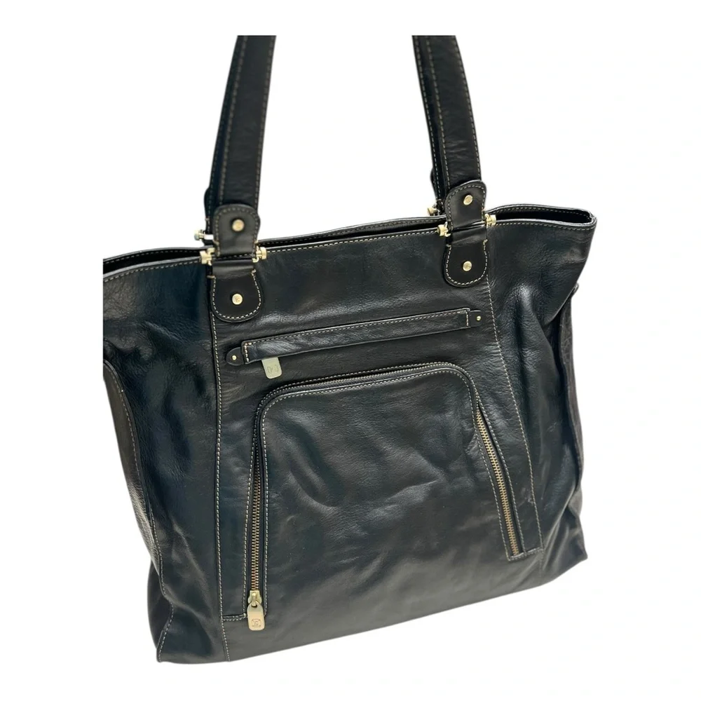 Liz Claiborne Black Genuine Leather Tote with Zipper Accents